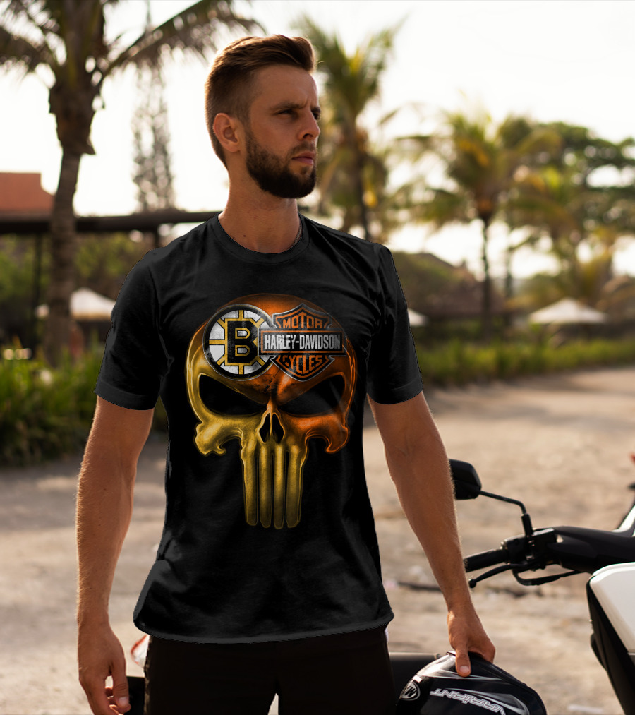 Boston Bruins Harley Davidson Skull 05Ahl T-Shirt