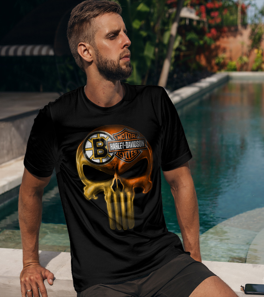 Boston Bruins Harley Davidson Skull 05Ahl T-Shirt