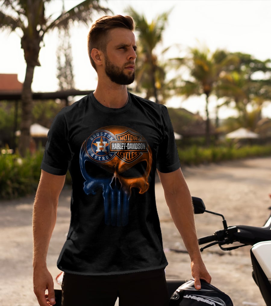 Houston Astros Harley Davidson Punisher Skull T-Shirt