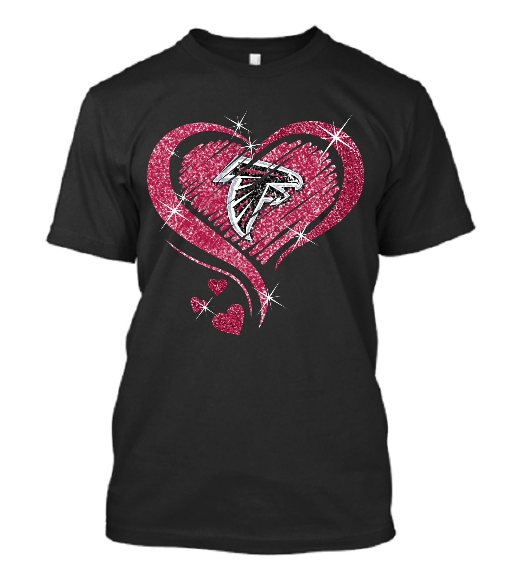 Heart Diamond Atlanta Falcons Sparkling Logo In Glittered Pink Hearts T-Shirt