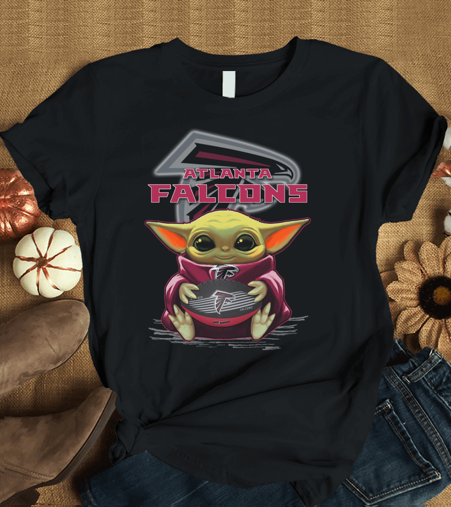 Baby Yoda Holding Atlanta Falcons Football T-Shirt