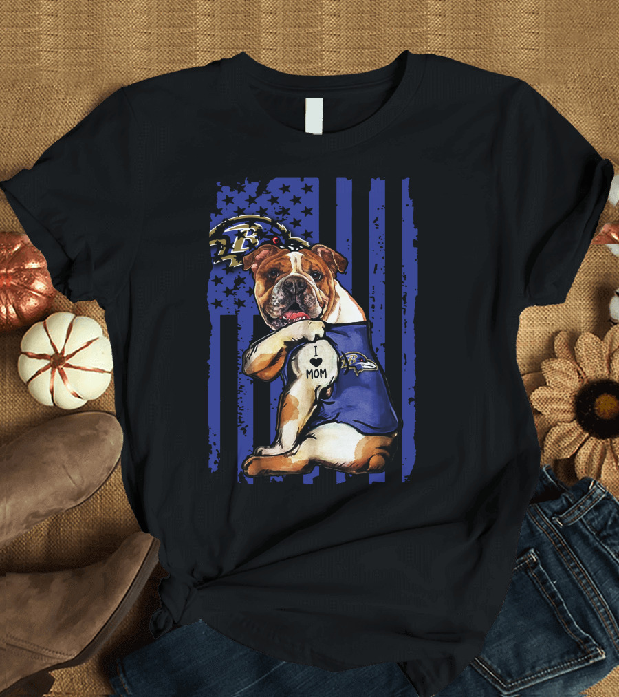 Bulldog I Heart Mom Baltimore Ravens Football Fan T-Shirt
