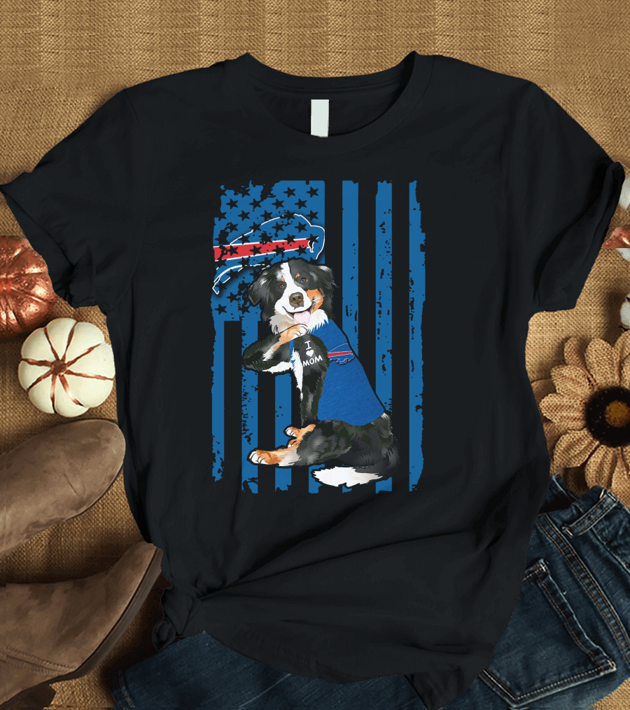 I Love Mom Border Collie Buffalo Bills Fan T-Shirt