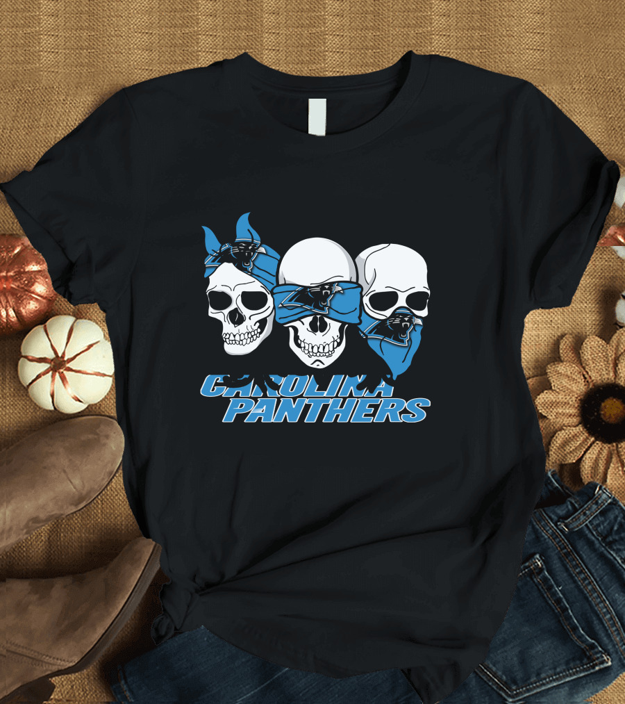CAROLINA PANTHERS 3 Skull Bandana T-Shirt