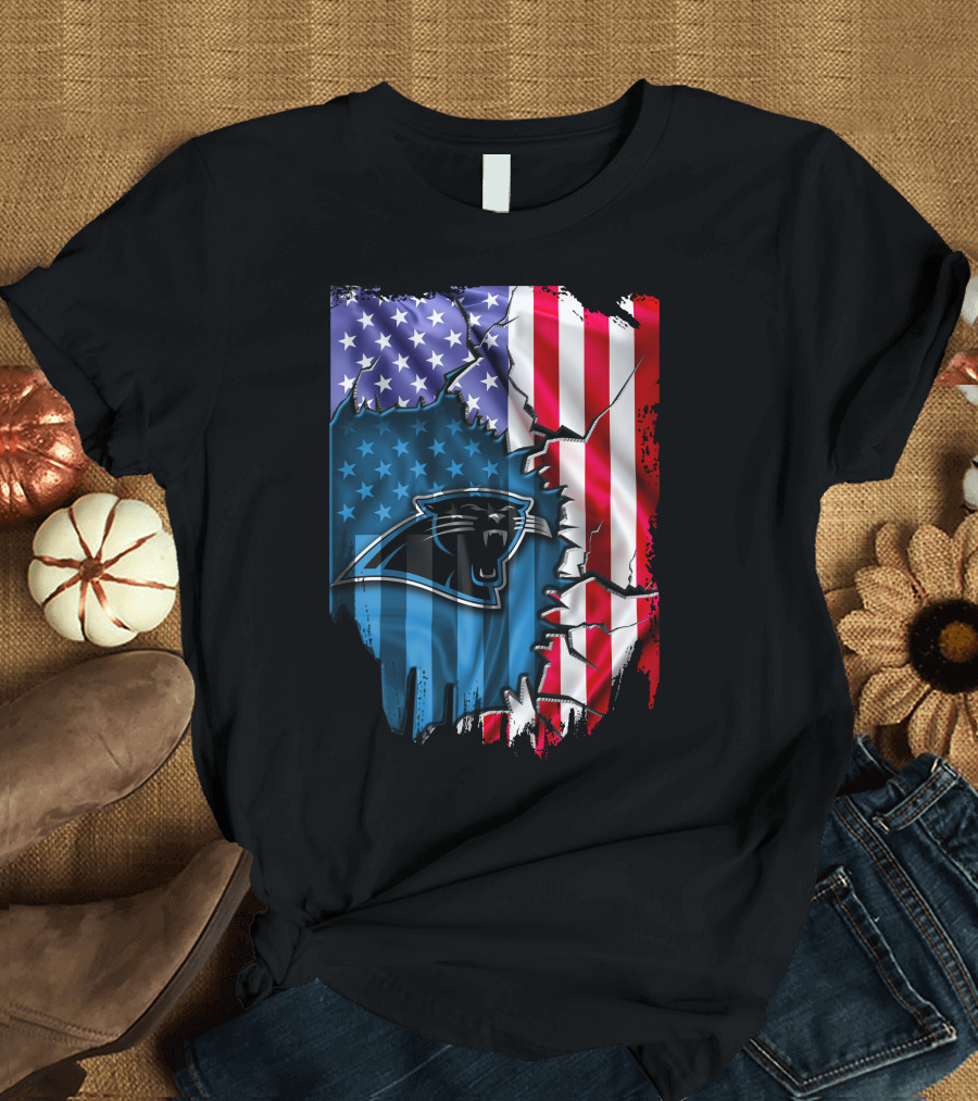 American Flag with Carolina Panthers T-Shirt