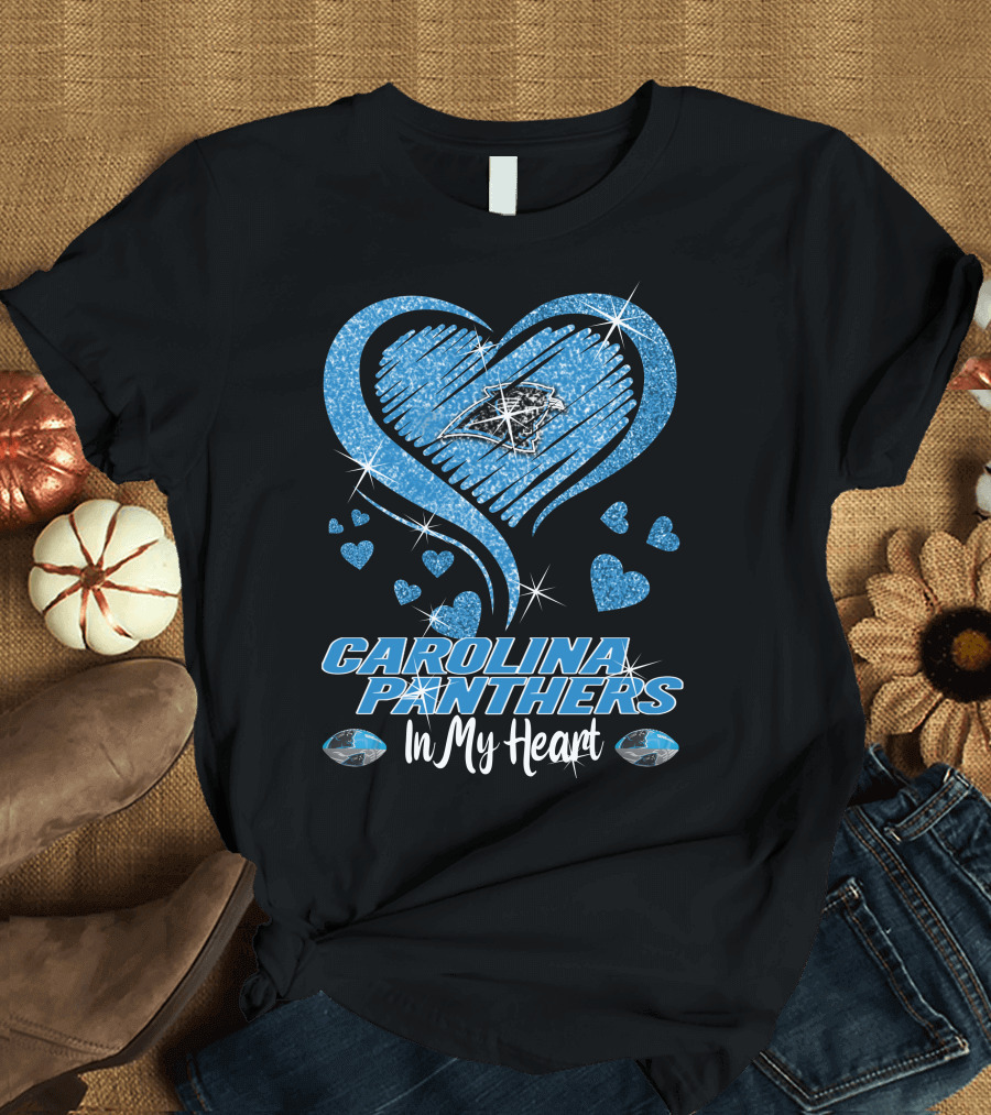 CAROLINA PANTHERS In My Heart Sparkling Blue Heart T-Shirt