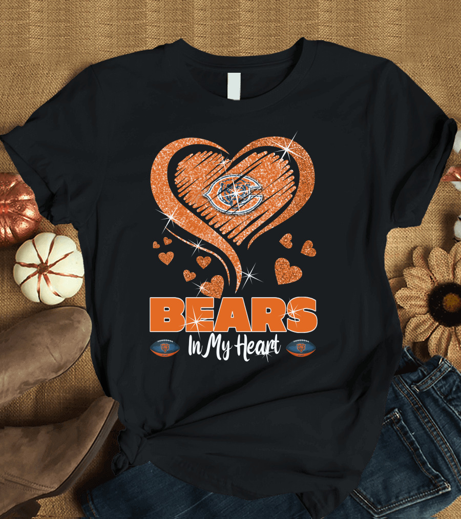 BEARS In My Heart Chicago Bears Sparkling Emblem T-Shirt
