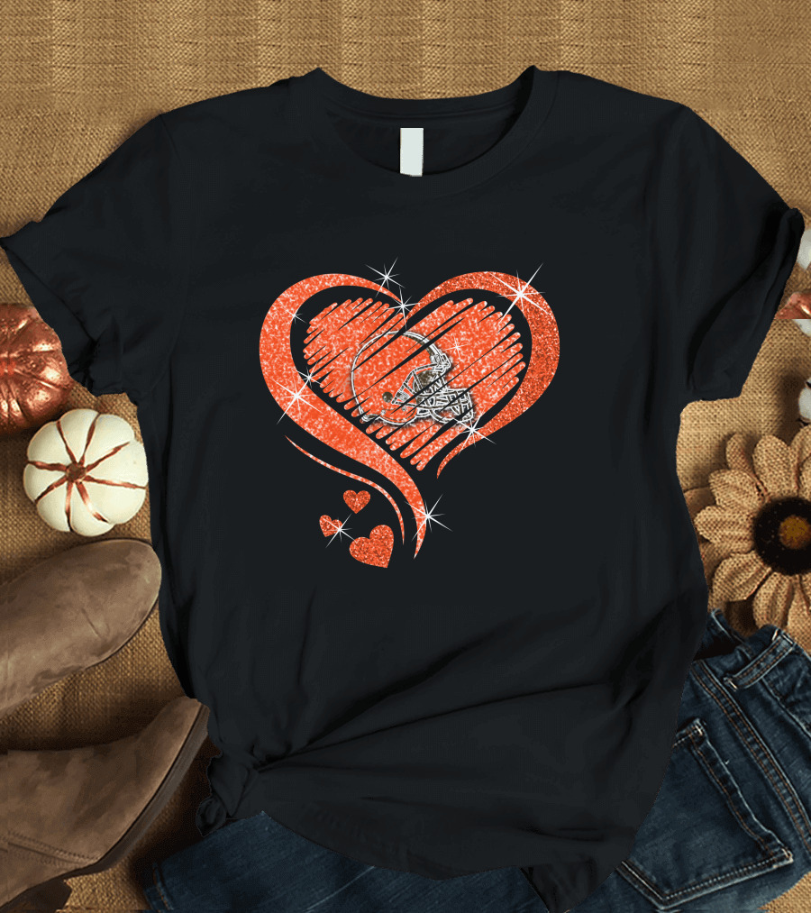 Heart Diamond Cleveland Browns Glitter Helmet Sparkle T-Shirt
