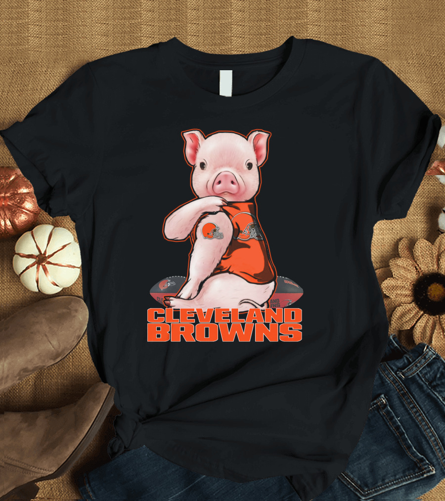 Cleveland Browns Pig in Football Jersey with Team T-Shirt