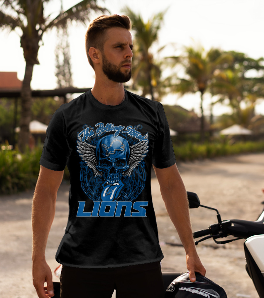 The Rolling Stones Detroit Lions Skull With Wings And Tongue T-Shirt
