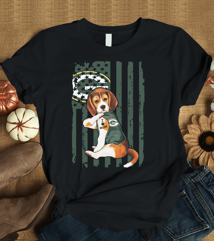 Beagle I Love Mom Green Bay Packers Fan T-Shirt