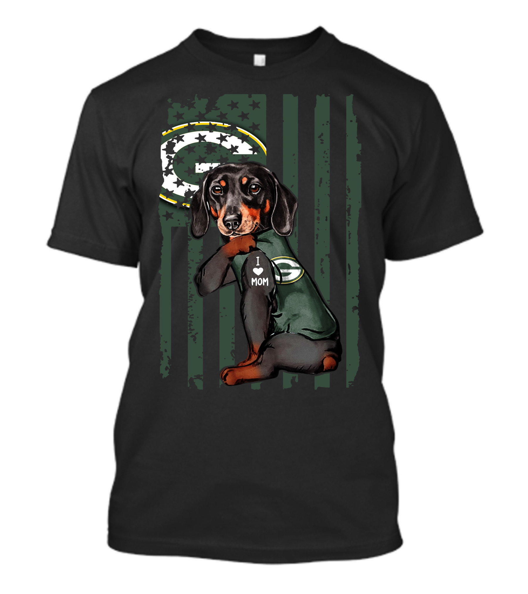 Dachshund I Love Mom Green Bay Packers Fan T-Shirt