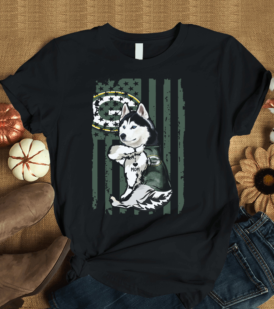 Siberian Husky Green Bay Packers I Love Mom T-Shirt