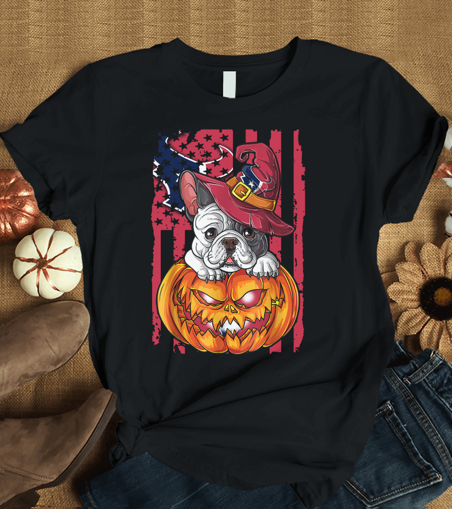 Hlw Bulldog Houston Texans Halloween Pumpkin Background T-Shirt