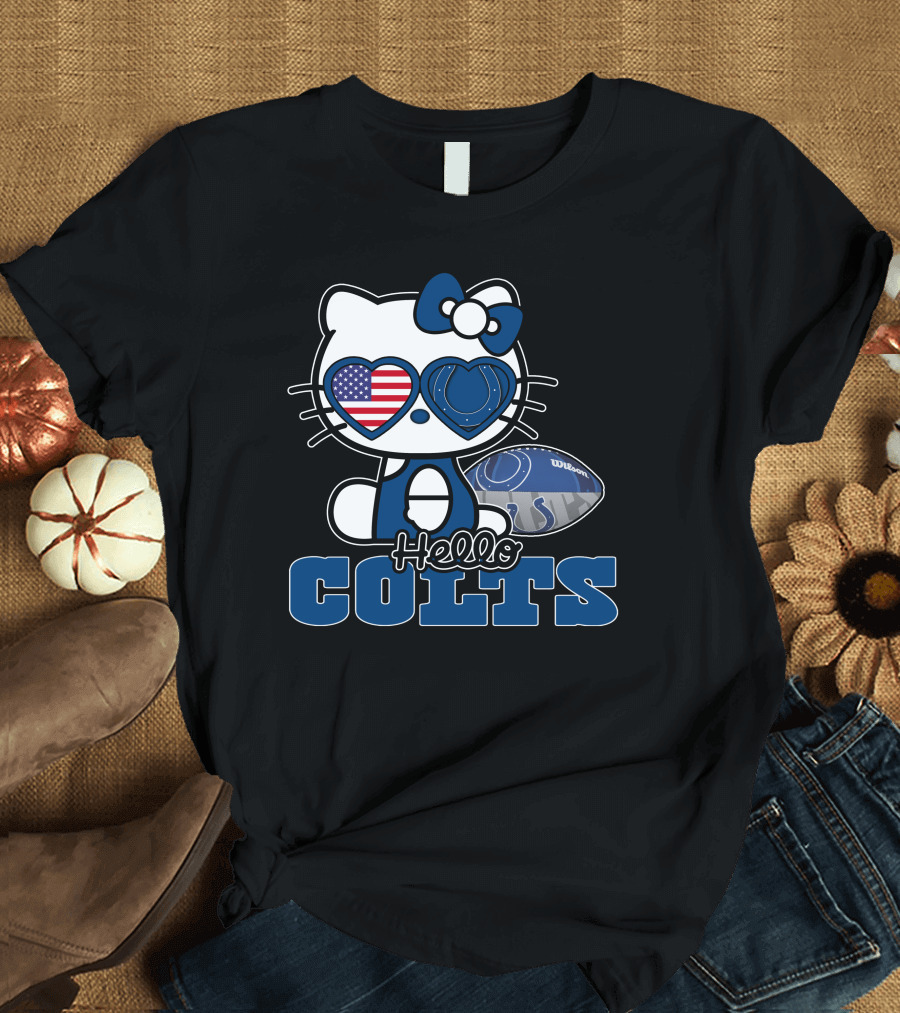 Hellokitty Colts Heart Glasses Football USA Flag T-Shirt