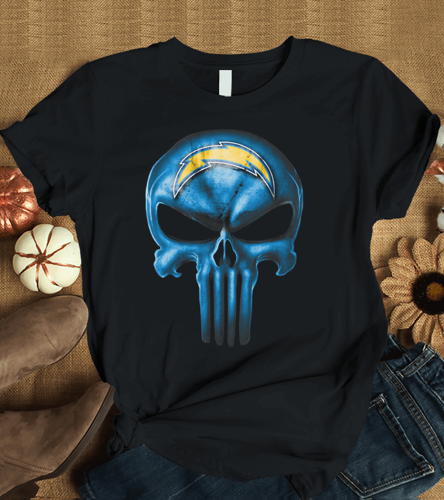 Skull Los Angeles Chargers Blue Punisher T-Shirt