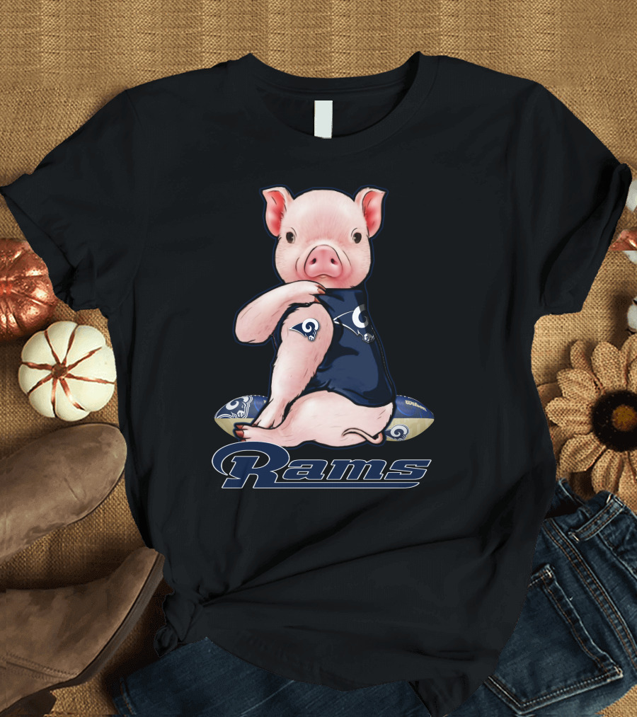 Pig in Los Angeles Rams Jersey with Football T-Shirt