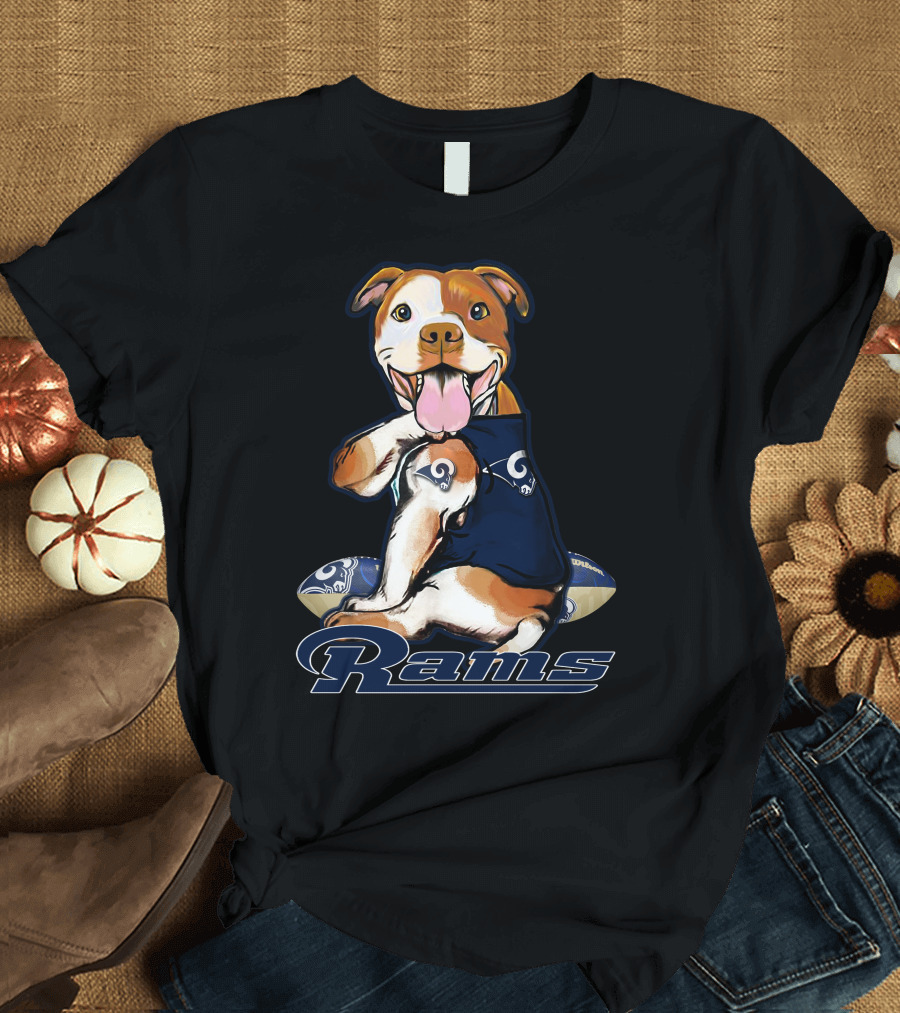 Pittbull Los Angeles Rams Cute Mascot Playful Dog Football Fan T-Shirt
