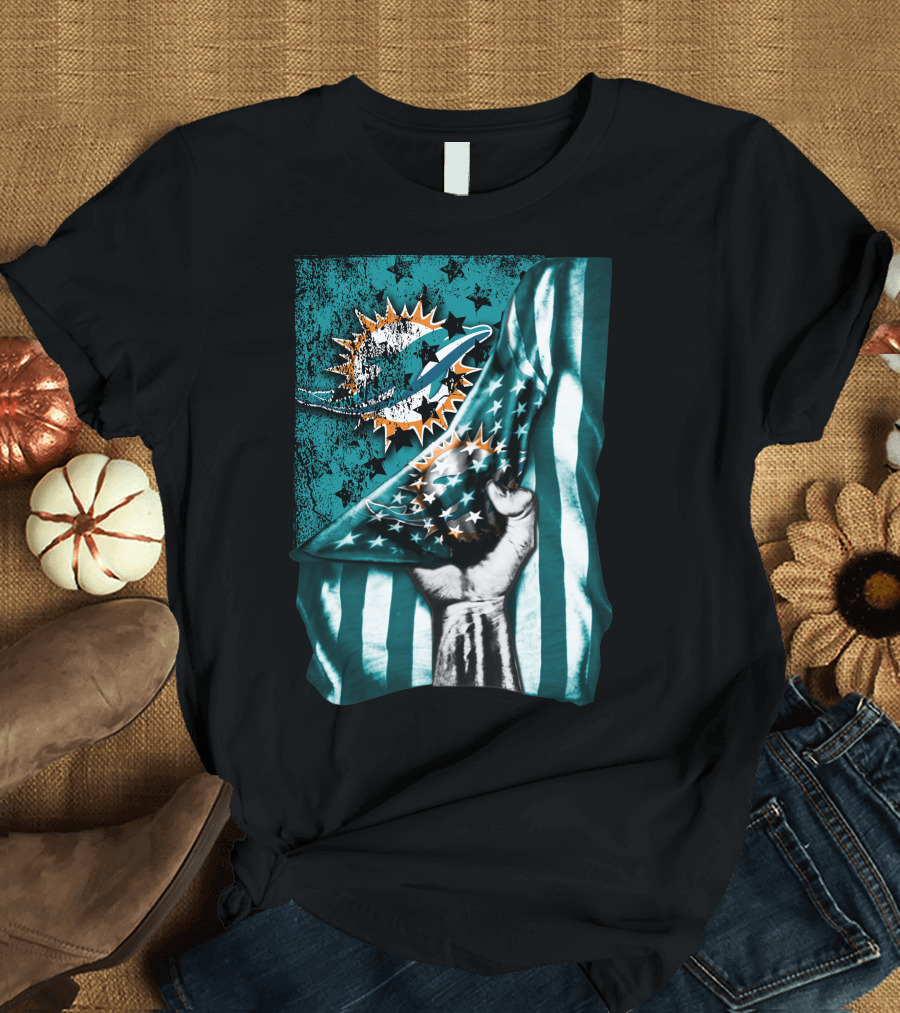 Miami Dolphins American Flag Fist T-Shirt