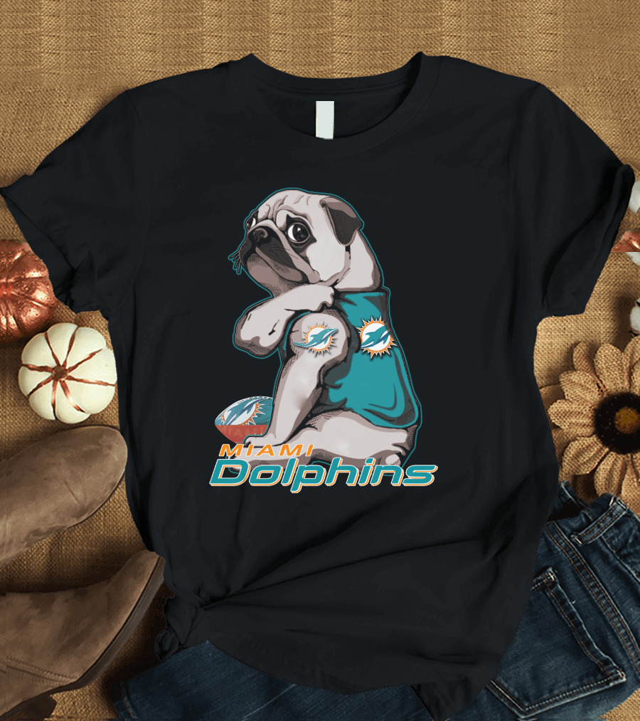 Miami Dolphins Pug Football T-Shirt