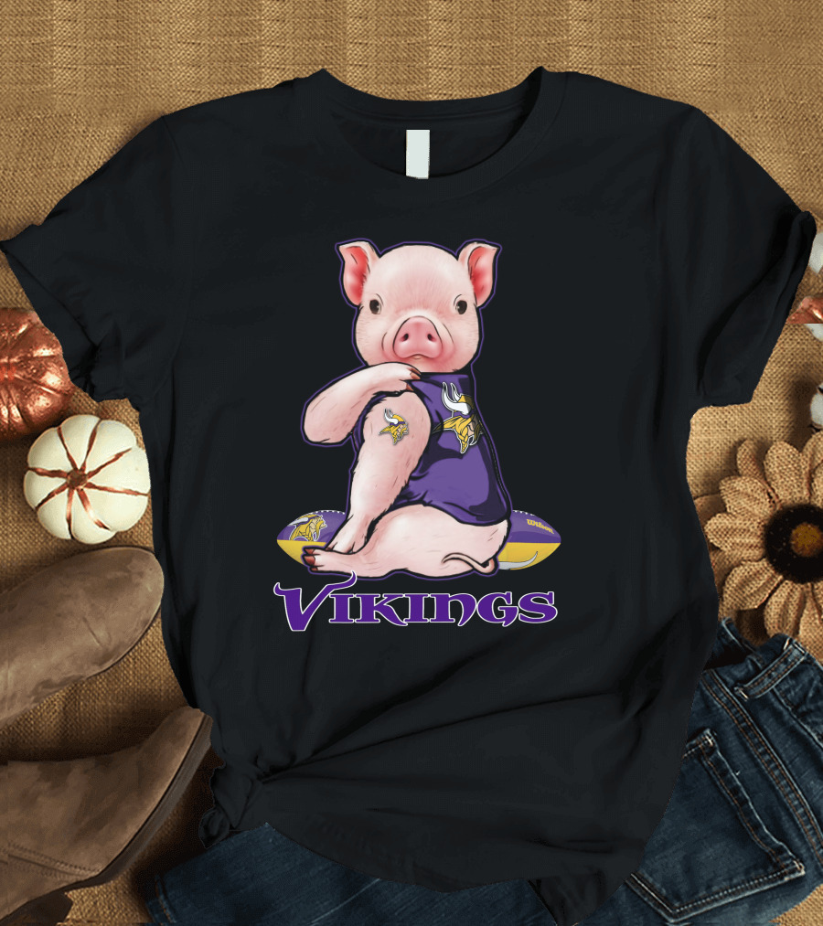 Pig in Minnesota Vikings Jersey with Football T-Shirt