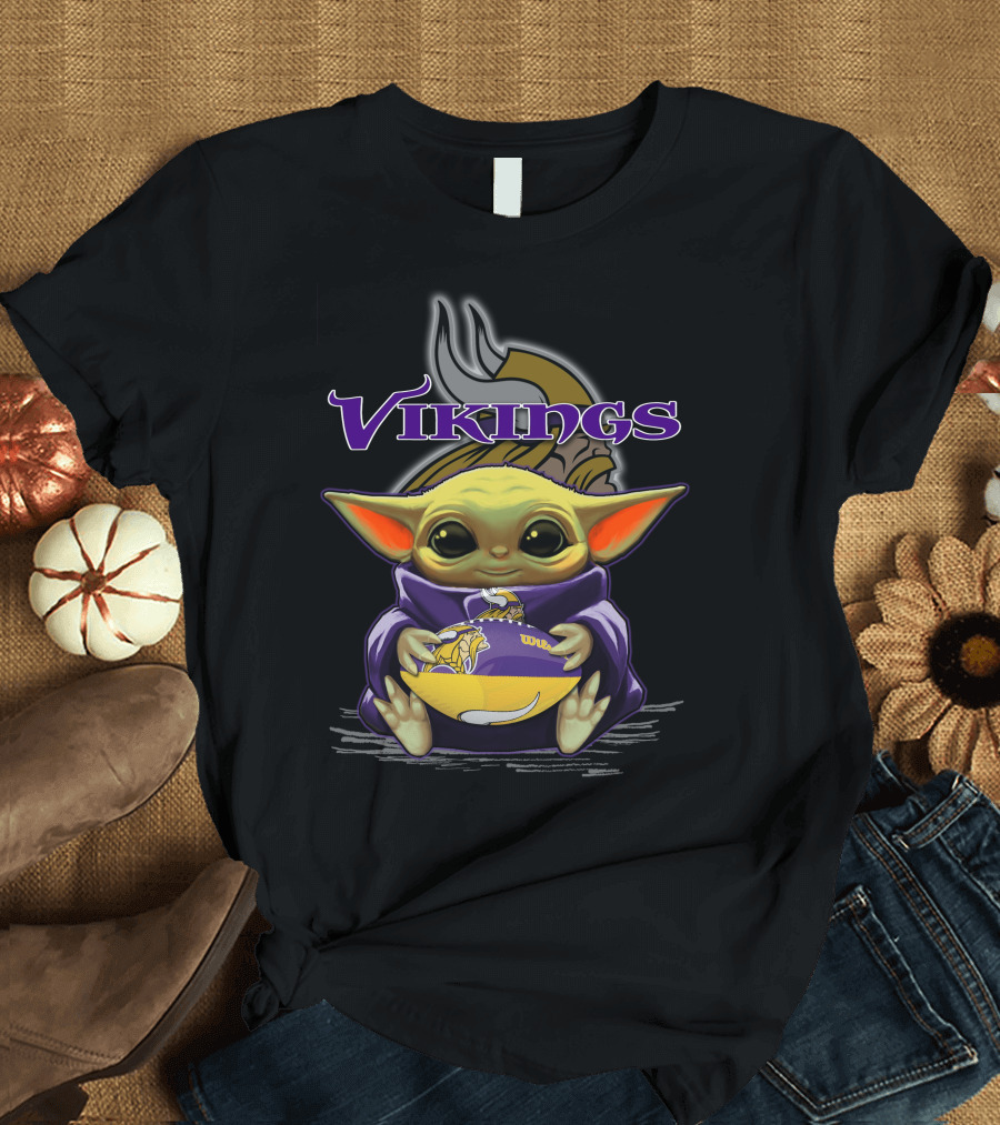 Yoda Holding Minnesota Vikings Football Baby Yoda Star Wars Crossover T-Shirt