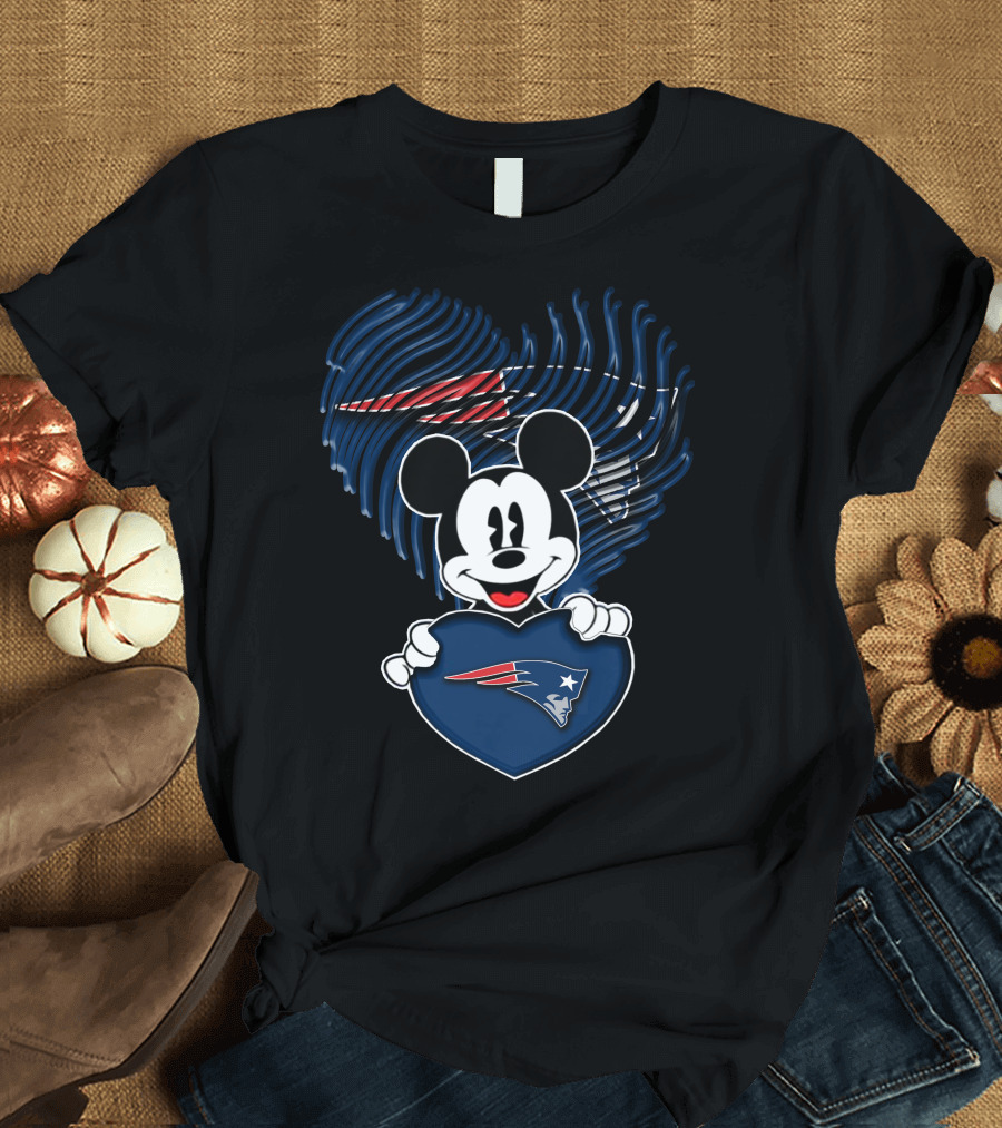 Mick Holding New England Patriots Heart with Fingerprint Background T-Shirt
