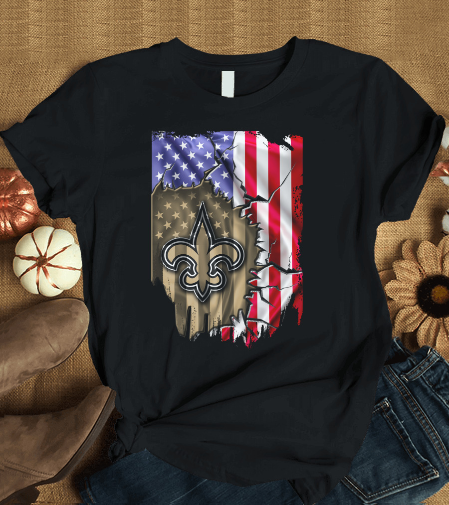 Flag V2 New Orleans Saints USA Flag Fleur-de-Lis T-Shirt
