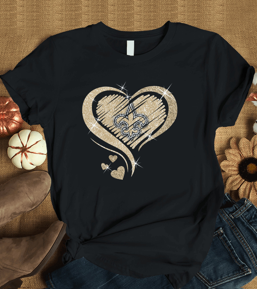 Heart Diamond Fleur-de-Lis New Orleans Saints Sparkle T-Shirt