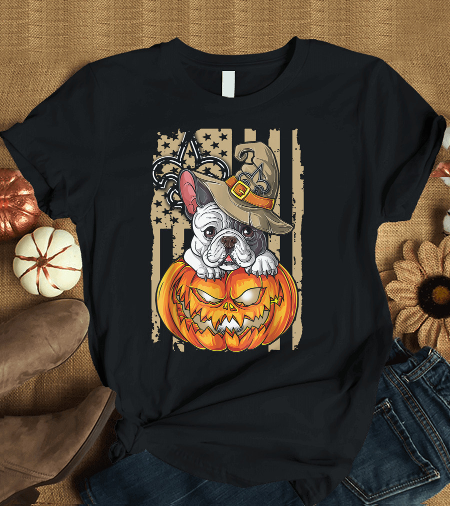 Hlw Bulldog New Orleans Saints Halloween Pumpkin Fleur-de-Lis T-Shirt