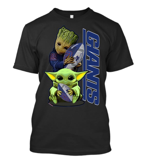 Grzd New York Giants Baby Groot And Grogu Football T-Shirt