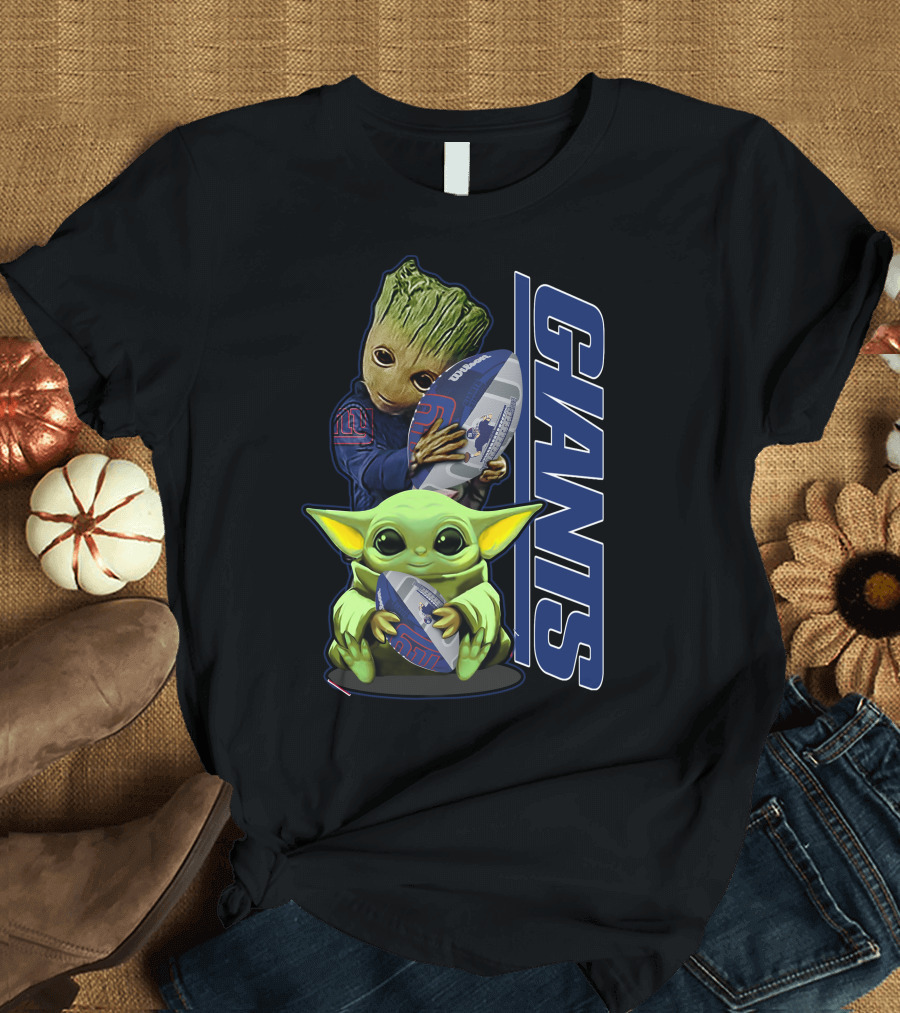 Grzd New York Giants Baby Groot and Grogu Football T-Shirt
