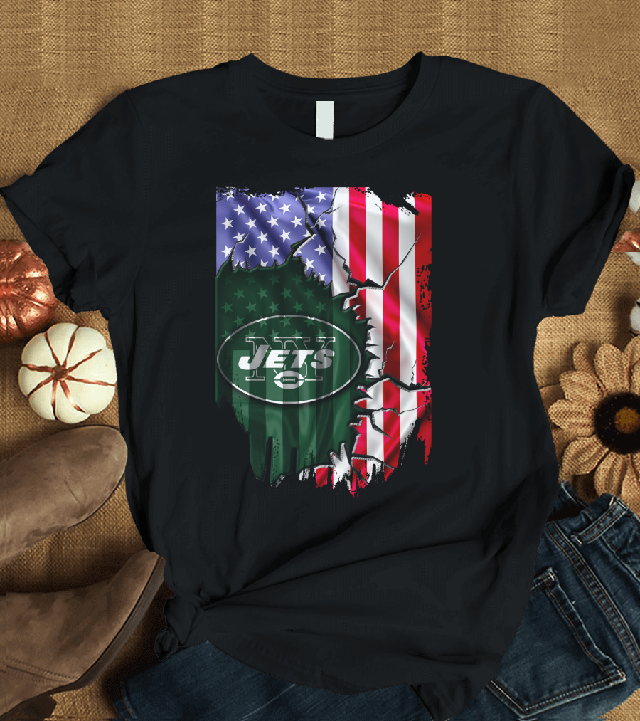New York Jets American Flag Rip V2 T-Shirt