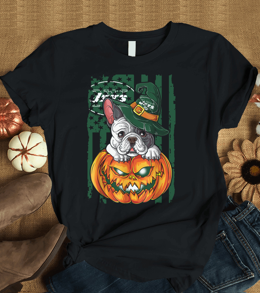 Hlw Bulldog New York Jets Halloween Pumpkin Wizard T-Shirt