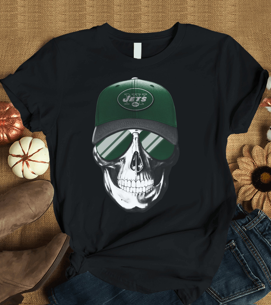 Skull V7 New York Jets Hat and Sunglasses T-Shirt