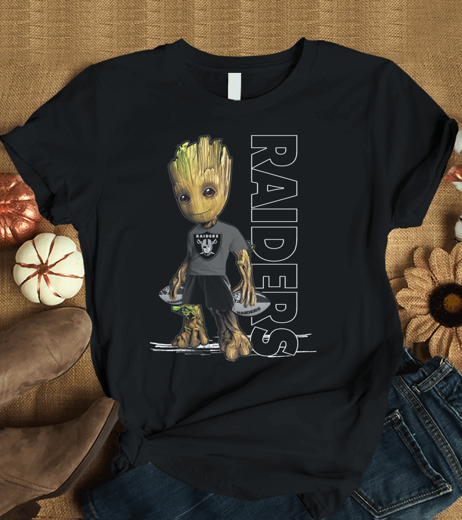 Groot Raiders Holding Football with Raiders T-Shirt