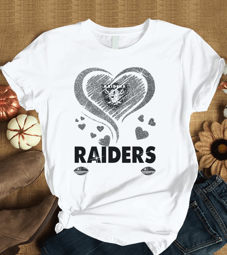 Raiders In My Heart Silver Glitter Hearts T-Shirt