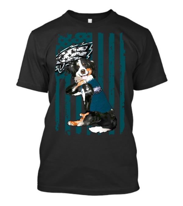 Border Collie I Love Mom Philadelphia Eagles Football Fan T-Shirt