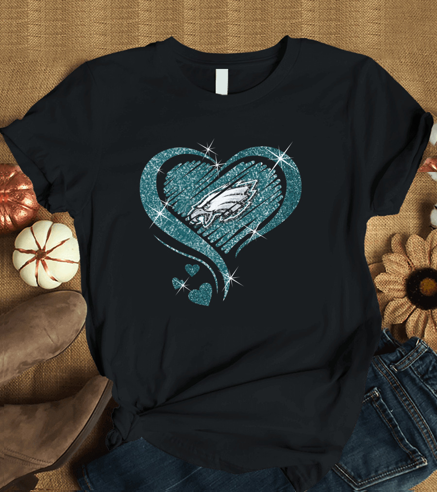 Philadelphia Eagles Heart Diamond Sparkle T-Shirt