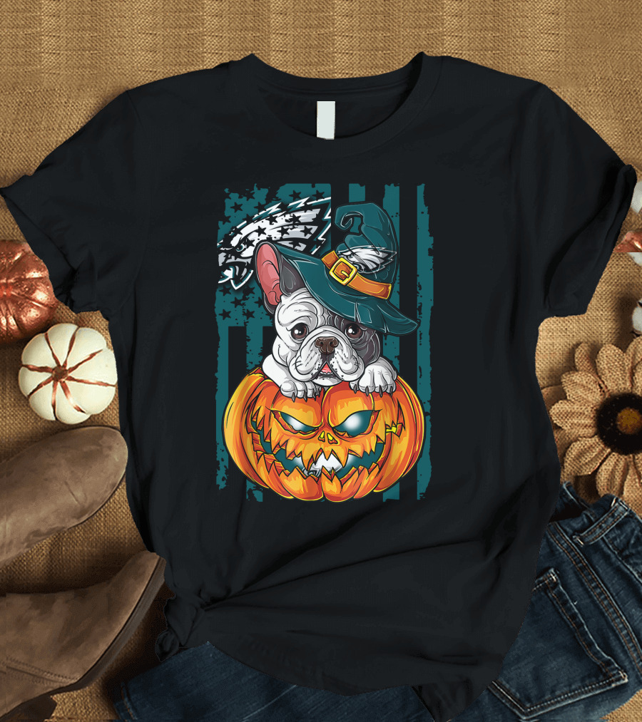 Hlw Bulldog Halloween Philadelphia Eagles Pumpkin T-Shirt