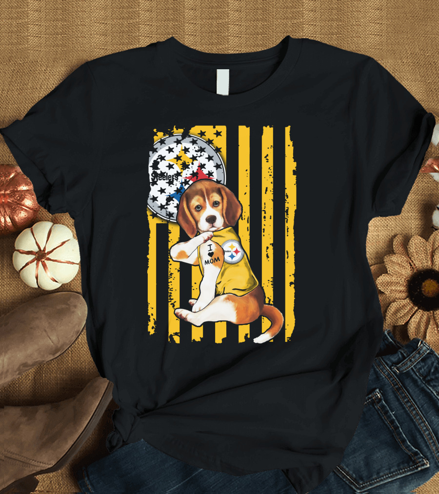 Beagle I Love Mom Pittsburgh Steelers T-Shirt