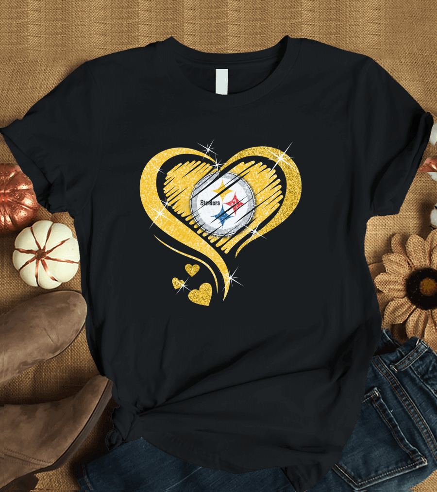 Pittsburgh Steelers Heart Diamond Sparkle T-Shirt
