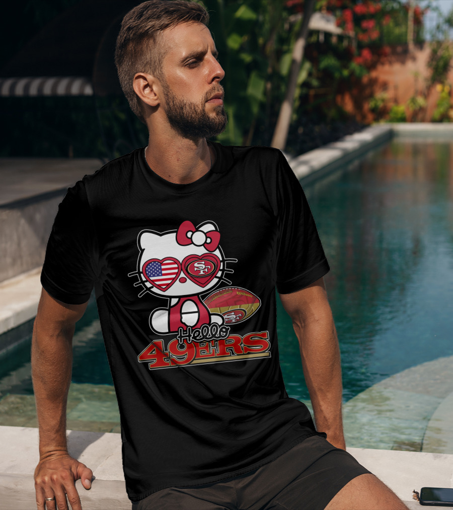 Hello Kitty San Francisco 49ers Football American Flag Hearts T-Shirt