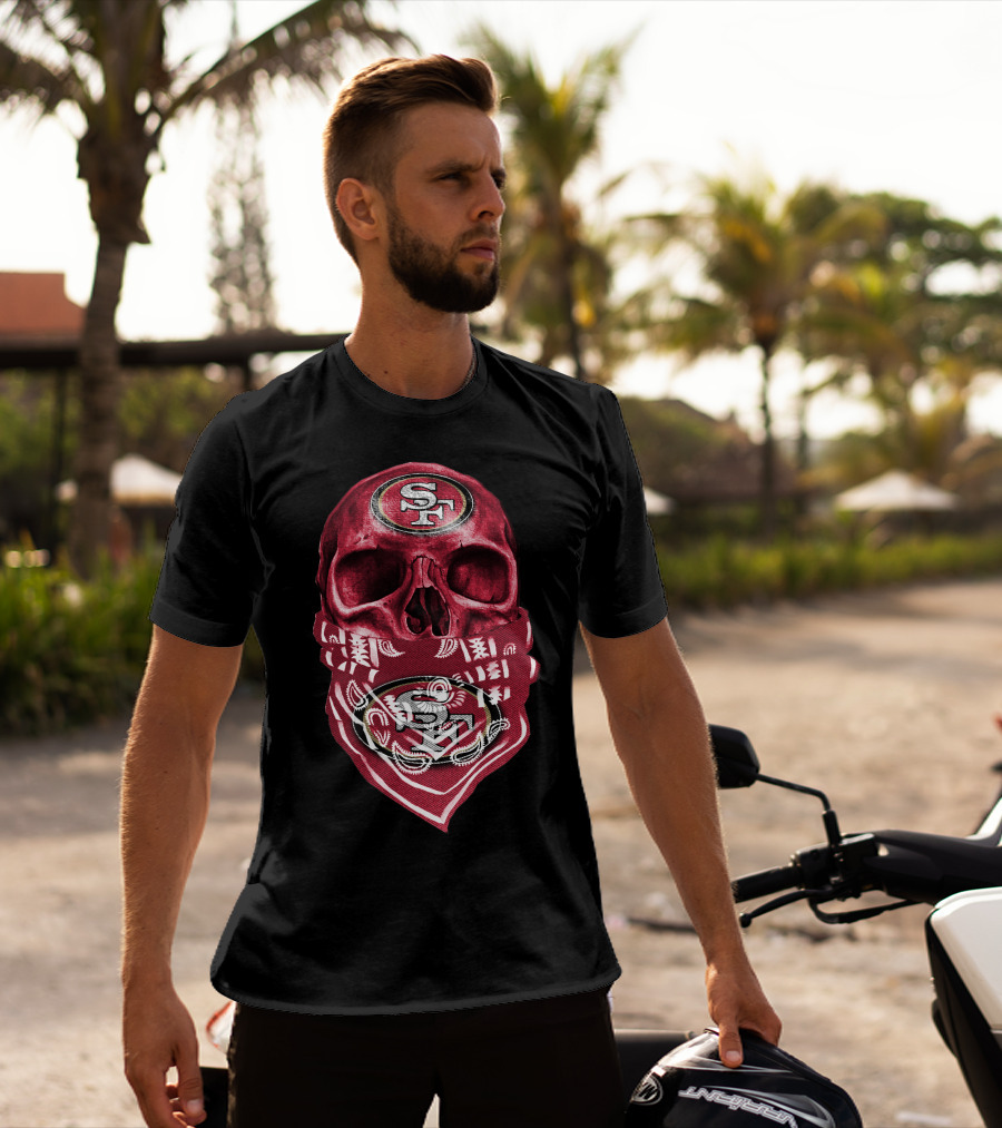 Skull V5 SF 49ers Bandana Emblem T-Shirt