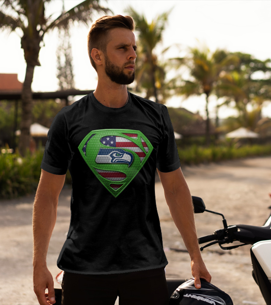 Seattle Seahawks American Flag Superhero T-Shirt