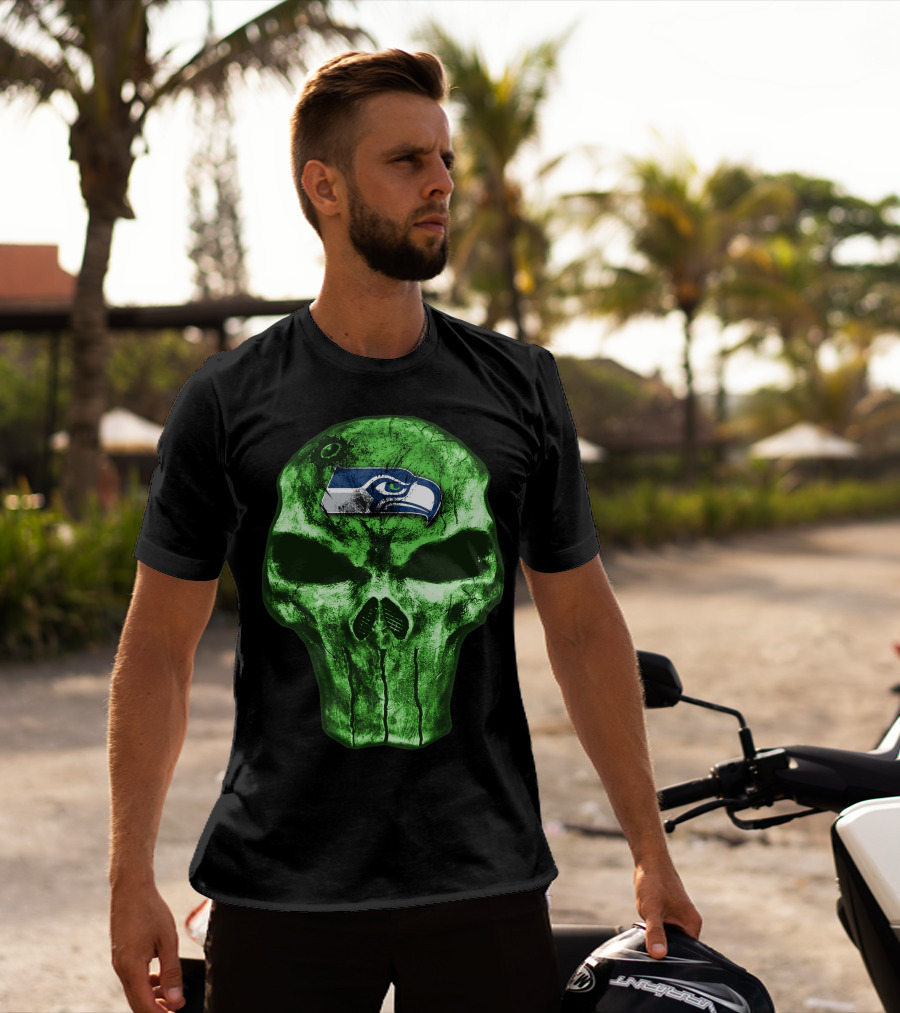 Seattle Seahawks Green Skull Design V4 T-Shirt