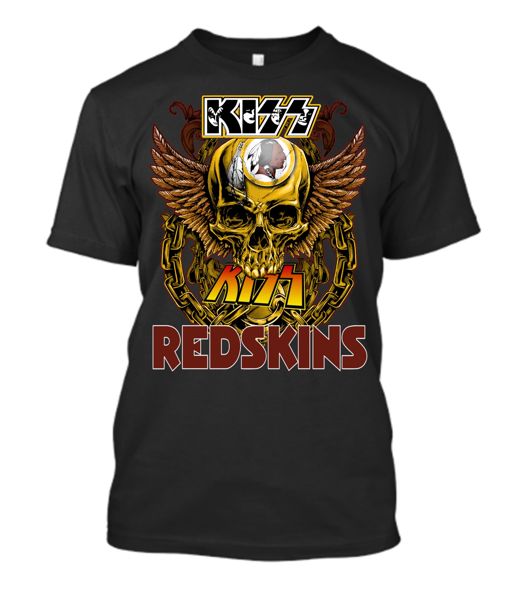 Kiss Redskins Skull Wings Chains Helmet T-Shirt