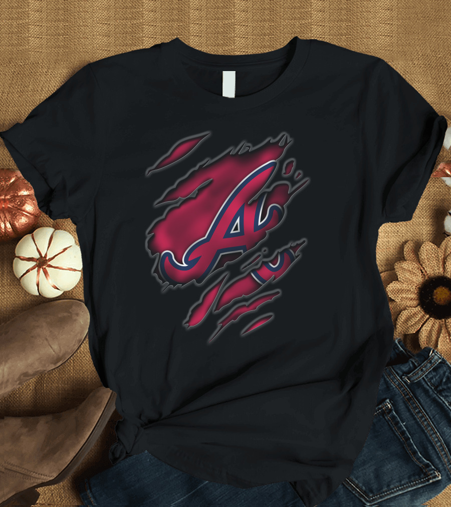 Torn V3 Atlanta Braves Red Letter A Rip Claw Marks T-Shirt