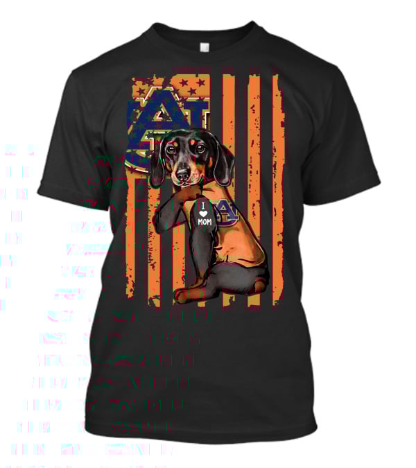 Auburn Tigers Dachshund I Love Mom Flag T-Shirt