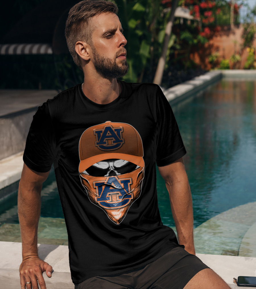 Skull V6 Auburn Tigers Masked Cap T-Shirt